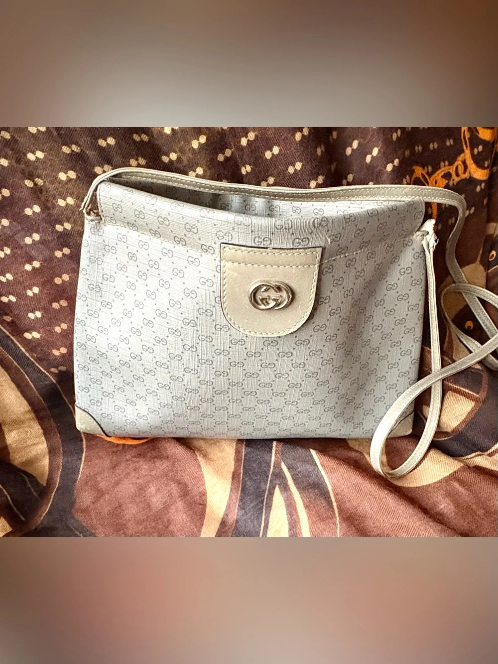 Gucci Rare Light Gray Monogram Crossbody with Silver Hardware